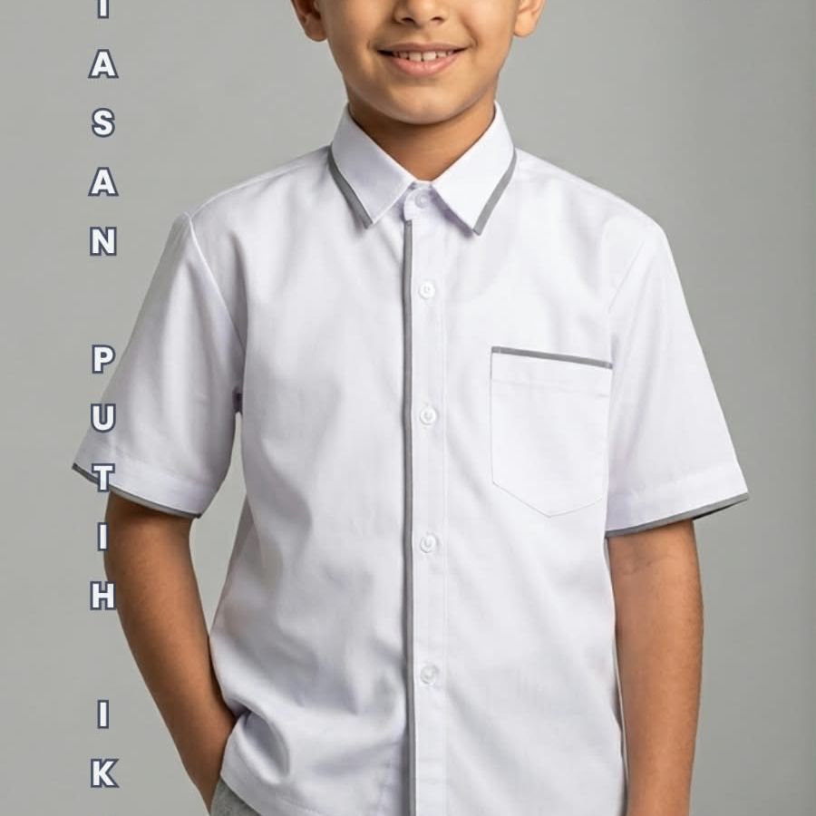 KEMEJA PUTIH LIST ABU  SD IKHWAN 1
