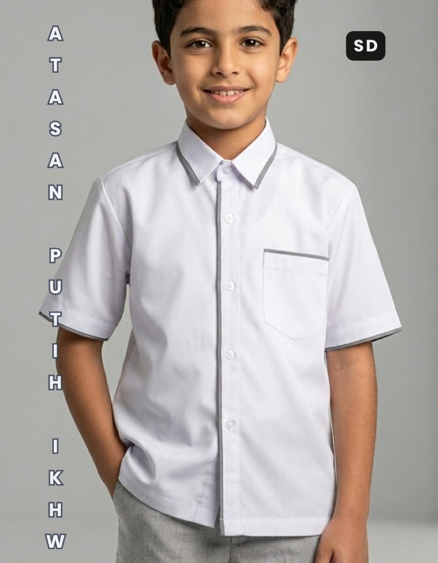 KEMEJA PUTIH LIST ABU  SD IKHWAN
